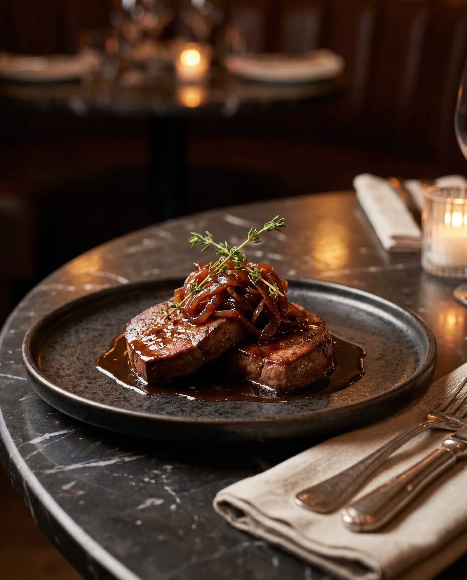 Liver and onions, elegantly plated